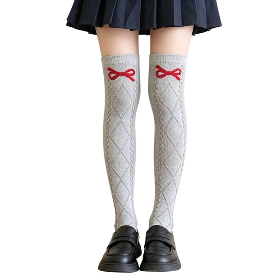 SBYOJLPB Girls Over-the-Knee Socks with Bow Decoration Preppy Cotton Knit Socks