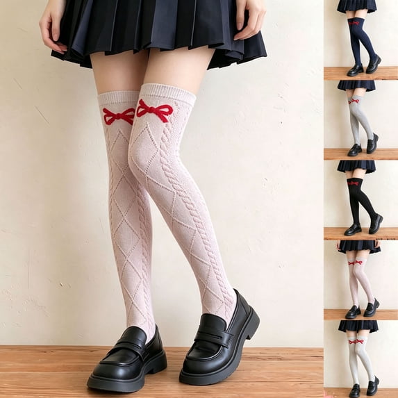 SBYOJLPB Girls Over-the-Knee Socks with Bow Decoration Preppy Cotton Knit Socks