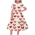 thumbnail image 1 of SBYOJLPB Girls' Valentine's Day Sundress Short Sleeve Printed Dress Middle and Large Children's Waist Fold Turndown Collar​ Dress, 1 of 7