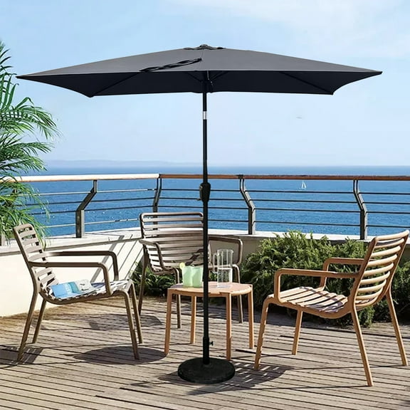 SBYOJLPB Gray 6x9ft Outdoor Umbrella - Waterproof Patio Umbrella with Tilt Crank,No Flap,for Backyard,Garden,Market,Pool,Terrace