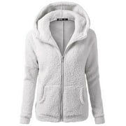 SBYOJLPB Hooded Sweatshirt Clearance Women Hooded Sweater Coat Winter Warm Wool Zipper Coat Cotton Coat Outwear Lg/Xl Rollbacks
