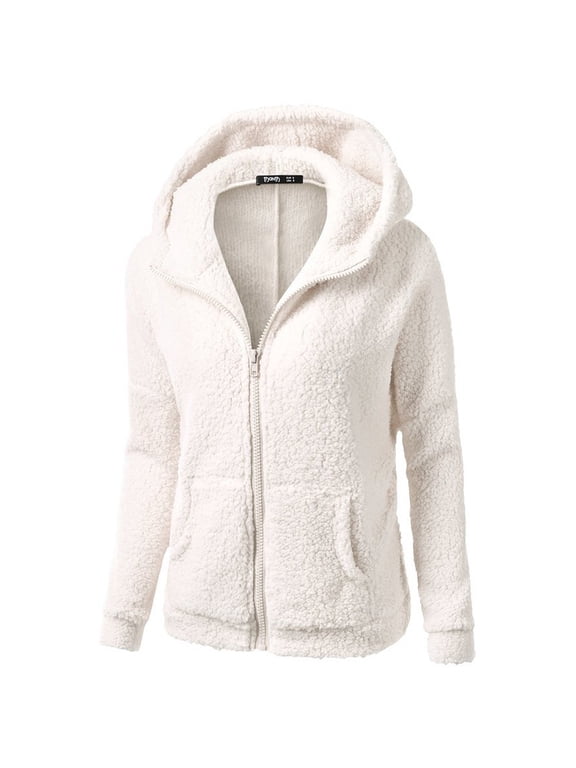 Hooded Sweatshirt Women Hooded Sweater Coat Winter Warm Wool Zipper Coat Cotton Coat Outwear Whxl