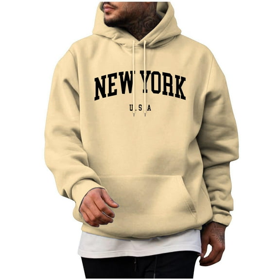 SBYOJLPB Hooded Sweatshirts for Men Men Casual Fashion Solid Pullover Long Sleeve Hoodie with Pocket Sweatshirts Beige 12(XXL)