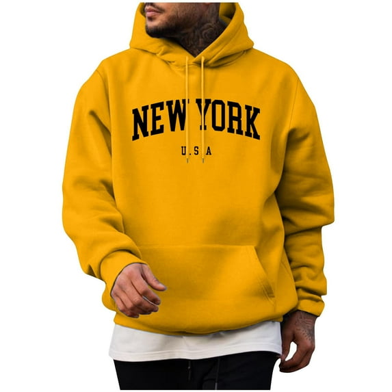 SBYOJLPB Hooded Sweatshirts for Men Men Casual Fashion Solid Pullover Long Sleeve Hoodie with Pocket Sweatshirts Yellow 10(XL)