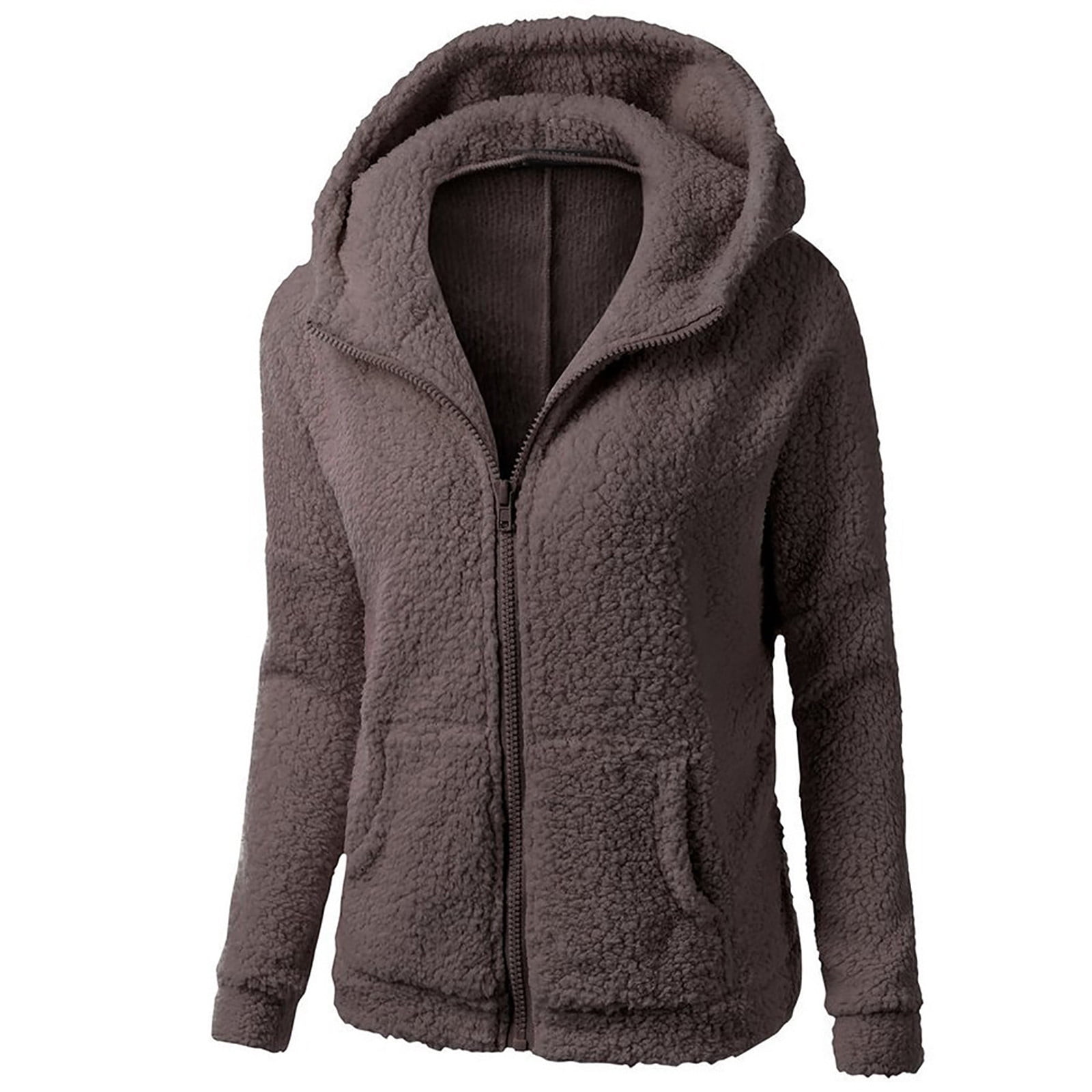 SBYOJLPB Hoodies for Women Sweater Coat Winter Warm Wool Zipper Coat Long Sleeve Outwear Coffee XL(10)