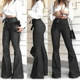 thumbnail image 1 of SBYOJLPB Jeans for Women Fashion Ladys High Waisted Lacing Stretch Wide Leg Bell-Bottomed Pants-XL Black 10(XL), 1 of 9