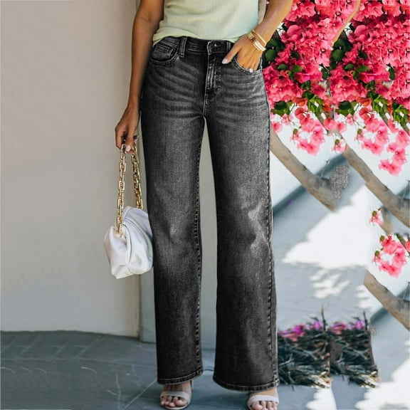 SBYOJLPB Jeans for Women Fashion Women Pockets Button Mid Waist Skinny Ripped Jeans Trousers Hole Pants-XL Black 10(XL)