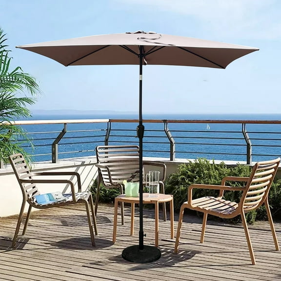 SBYOJLPB Khaki 6x9ft Patio Umbrella - Outdoor Waterproof Crank Tilt Umbrella,No Flap Garden Shade for Backyard,Pool,Market,Terrace