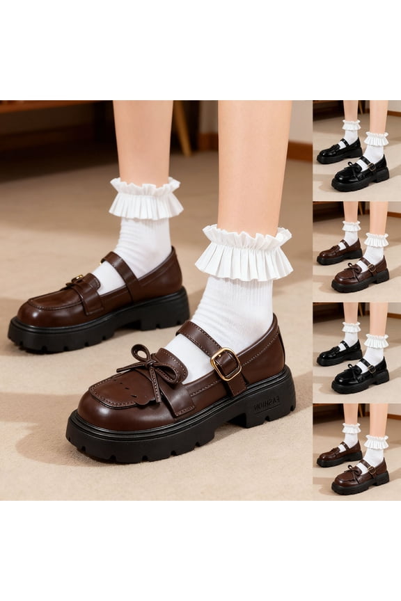 Kids Chunky Sole Mary Jane Shoes Leather Shoes with Buckle Strap and Bow Details for Gothic Fashion and Casual Styling​