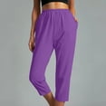 thumbnail image 1 of SBYOJLPB Ladies Capri Pants Women Casual Solid Color Pockets Elastic Waist Comfortable Straight Calf-Length Pants Purple 12(XXL), 1 of 6
