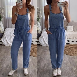 Chouyatou Women s Vintage Distressed Adjustable Strap Denim Overalls Stretchy Sleeveless Jumpsuit Jeans Pants Walmart