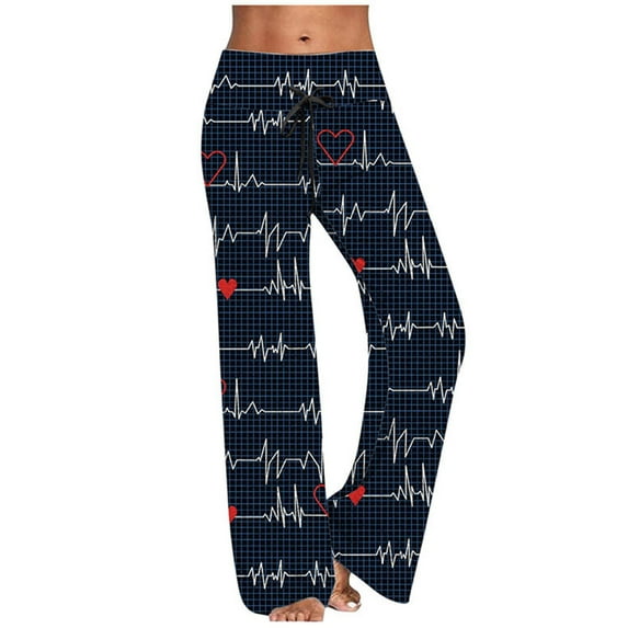 SBYOJLPB Length Pants Clearance Women'S Comfy Casual Pajama Floral Print Elastic Waist Lounge Wide Leg Pants Rollbacks