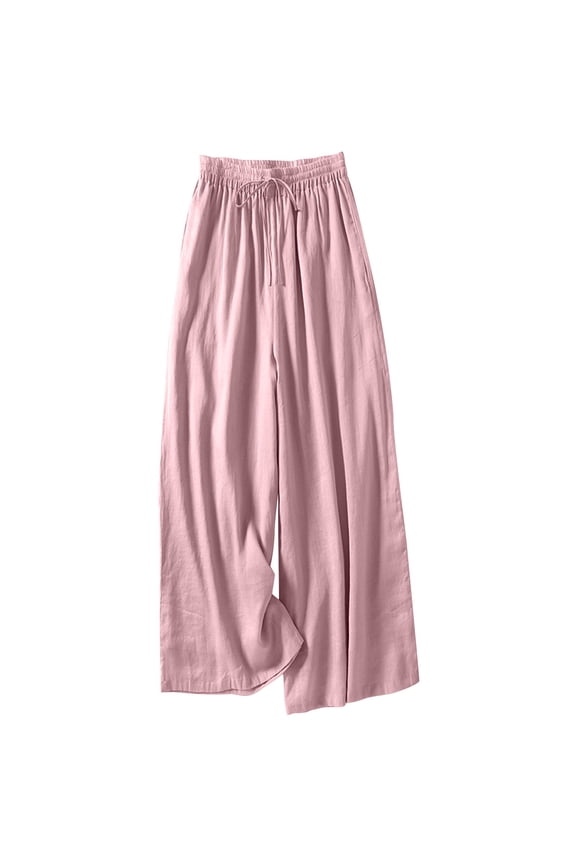 Linen Pants for Women Loose Fitting High Waisted Linen Full Length Pants Wide Leg Long Pants Solid Color Pants