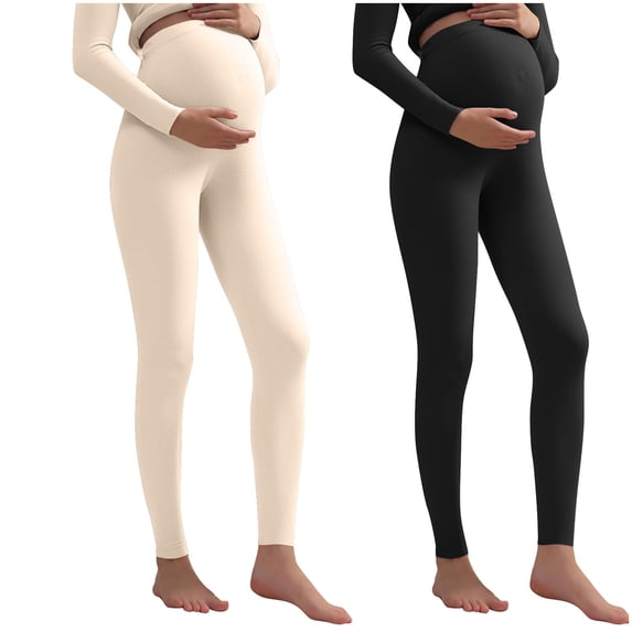 SBYOJLPB Maternity 2PC Solid Color Base Layer Pants with Adjustable Waistband, Fall Winter Warm thermal Leggings for Pregnant Women, Soft and Stretchy Bottoms