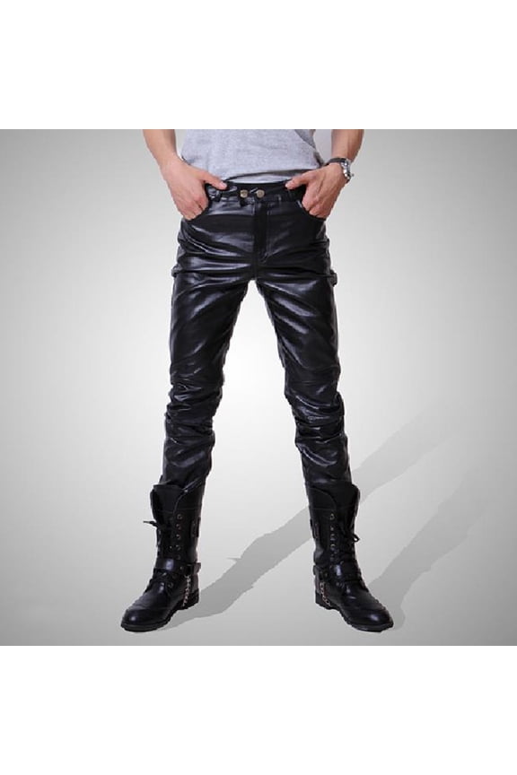 Men Pants Men'S New Fashion Autumn Winter Moto Biker Slim Fit Leather Long Pants