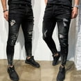 thumbnail image 1 of SBYOJLPB Men Pants Mens Skinny Stretch Denim Pants Distressed Ripped Freyed Slim Fit Jeans Trousers, 1 of 9