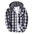thumbnail image 1 of SBYOJLPB Men Plaid Hooded Button Shirt Long Sleeve Casual Patchwork Fashion Shirt Blouse with Pockets Men Plaid Shirt Top Long Sleeve Hooded Shirt Gray, 1 of 3