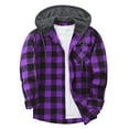 thumbnail image 1 of SBYOJLPB Men Plaid Hooded Button Shirt Long Sleeve Casual Patchwork Fashion Shirt Blouse with Pockets Men Plaid Shirt Top Long Sleeve Hooded Shirt Purple, 1 of 3