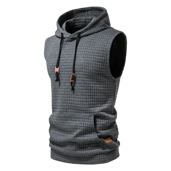 SBYOJLPB Men's Clothing Men Casual Solid Hooded Sweatshirt Sleeveless Hoodie Pullover Tank Tops Blouse Dark Gray 8(L)