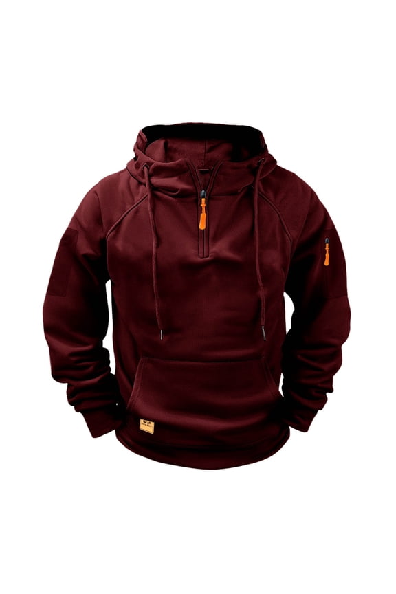 Men's Hoodie with Zipper Casual Fashionable Arm Pocket Top Men Hoodie Stylish Personalized Long Sleeve Zipper Sweatshirt Casual Hoodie Jacket Wine