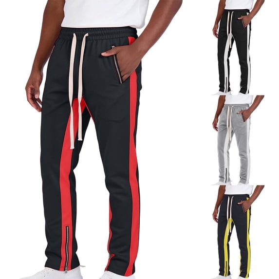 SBYOJLPB Men's Joggers Pants with Ankle Zip Color Blocking Casual Drawstring Elastic Waist Trousers