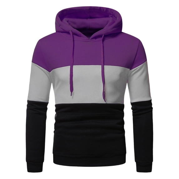 SBYOJLPB Men's Long Sleeve Hooded Tops Color Block Pullover Hoodie Top for Daily Casual Wear