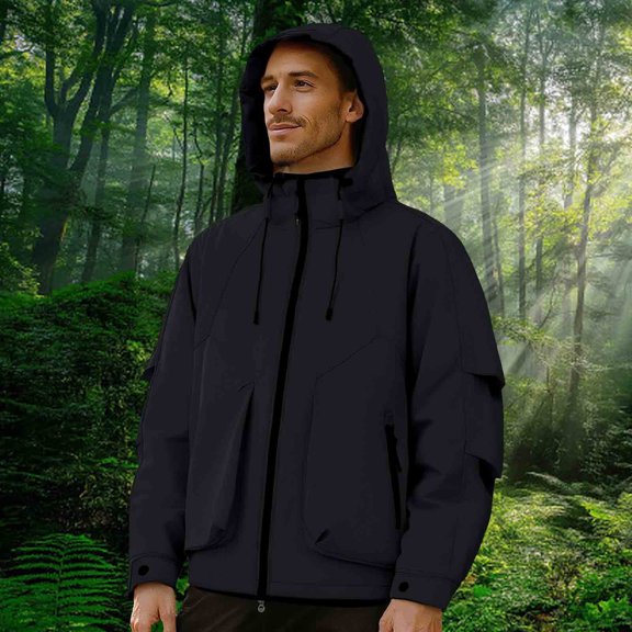 SBYOJLPB Men's Solid Color Long Sleeve Hooded Zipper Cardigan with Fleece Lining Jacket Warm Soft Windproof Casual Sweatshirt Comfortable Pullover Black