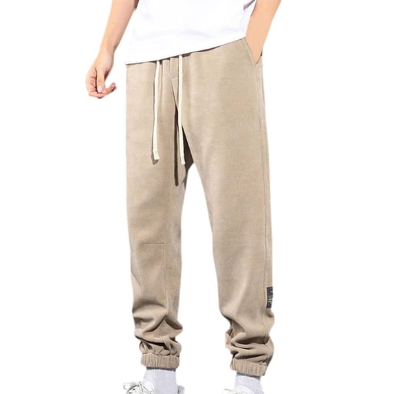 SBYOJLPB Men's Solid Color Pants Casual Elastic Waistband Drawstring Pocket Joggers Trousers