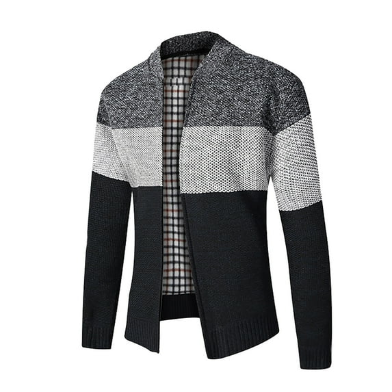 SBYOJLPB Mens Outwear Men'S Casual Thick Cardigan Sweater Color Stitching Jacket Collar Top M-Xxl