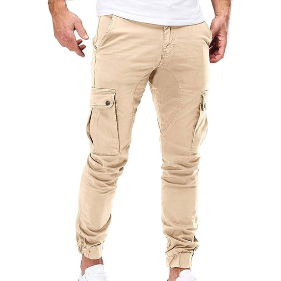 SBYOJLPB Mens and Big Mens Casual Men's Retractable Pants Cargo Pocket Lace-up Casual Leggings Full Length Pants Special offers Khaki 12(XXXL)