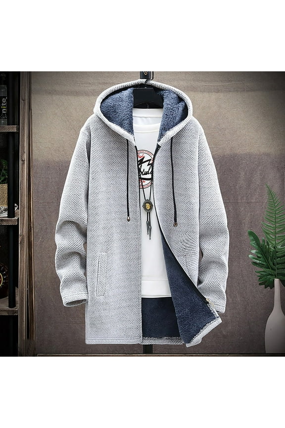 Outwear Men'S Solid Color Hooded Jacket Windbreaker Mid-Length Hooded Jacket Casual,Silver