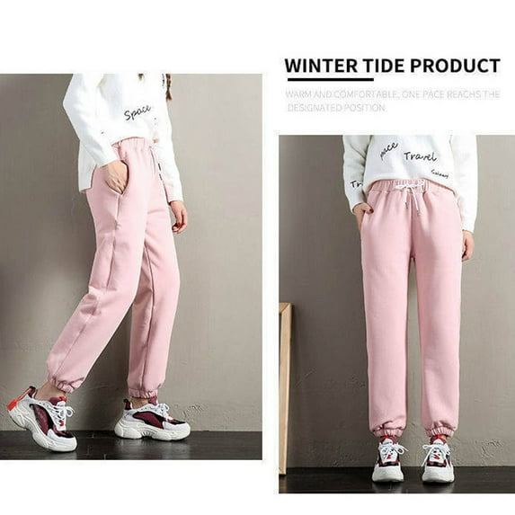 SBYOJLPB Pant Fashion Women Solid Plus Velvet Elastic Lace-Up Casual Sweatpants Harem Pants,Sizes Xl