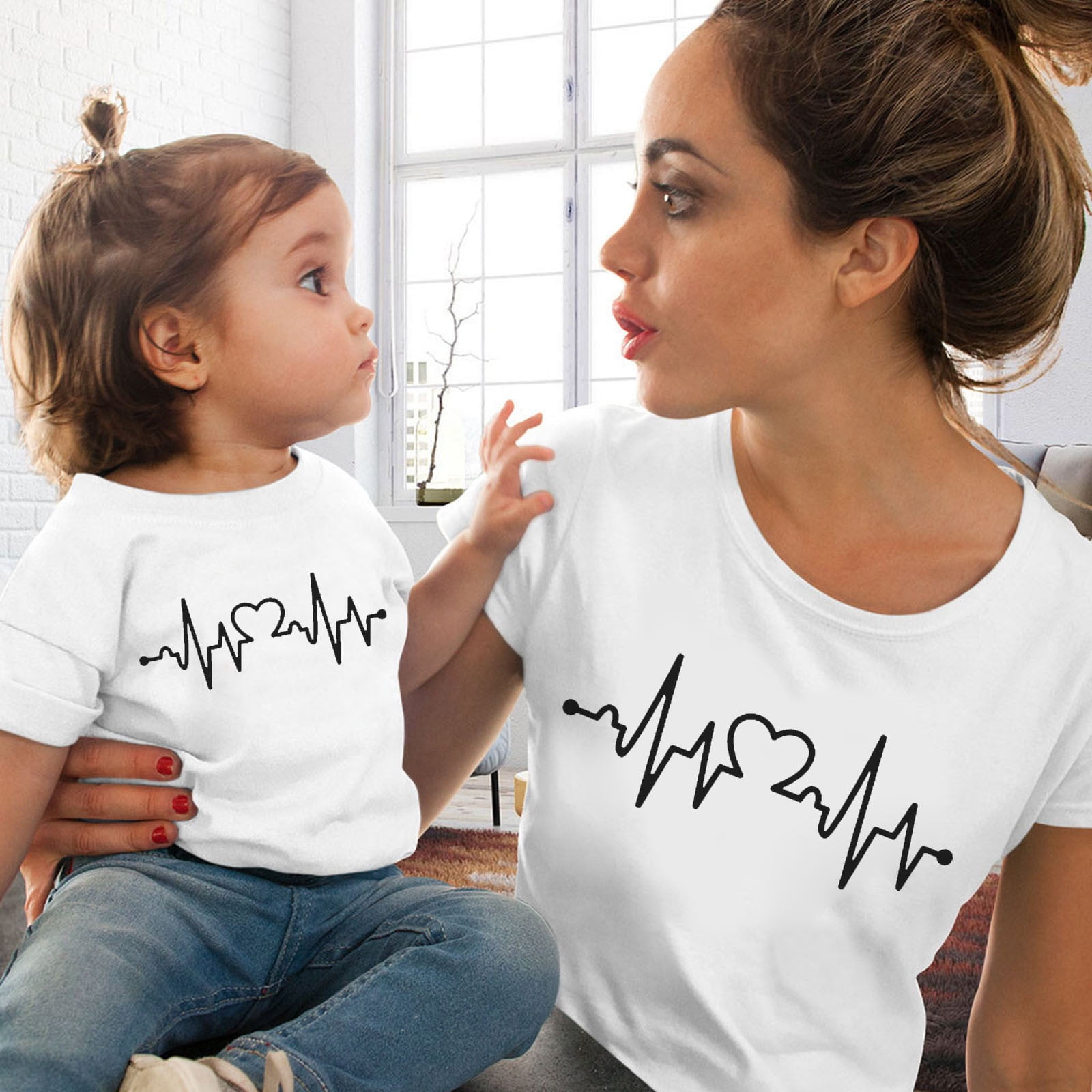 SBYOJLPB Parent Child Outfit Mother and Daughter Clothes Love Print Short Sleeve T-Shirts Tops Blouse Clearance
