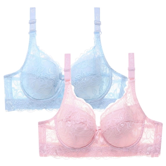 SBYOJLPB Plus Size Everyday Bras 2PC Women Leopard-Print Front Buckles Underwear No Steel Close Bra Light Blue 38B