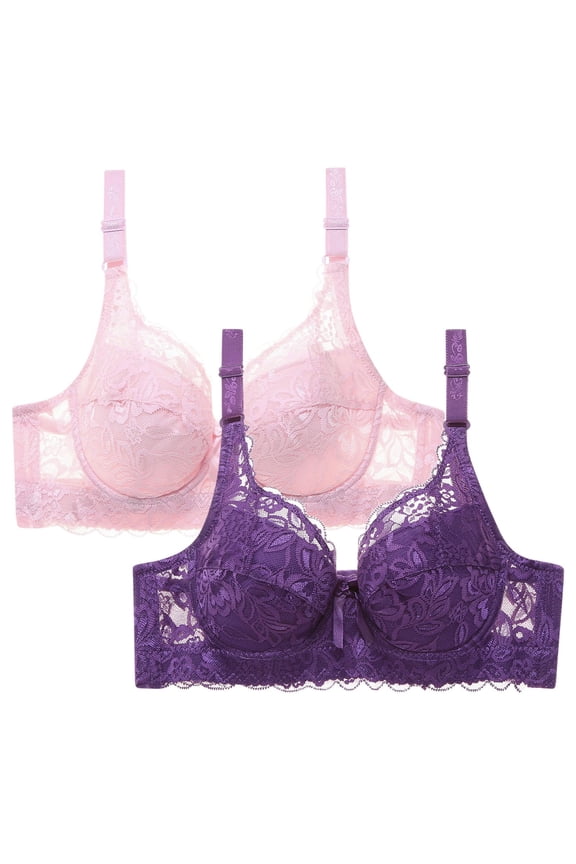 Plus Size Everyday Bras 2PC Women Leopard-Print Front Buckles Underwear No Steel Close Bra Pink 46D