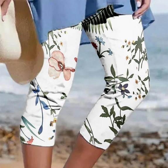 SBYOJLPB Plus Size Pants Women's Summer Casual Elastic Waist Printed Cropped Pants Mint Green L