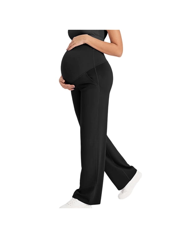 Pregnant Women's Solid Color Wide Leg Pants for Outdoor Wear During Pregnancy Casual Maternity Clothing for Fall and Winter Straight Leg Support High Waist