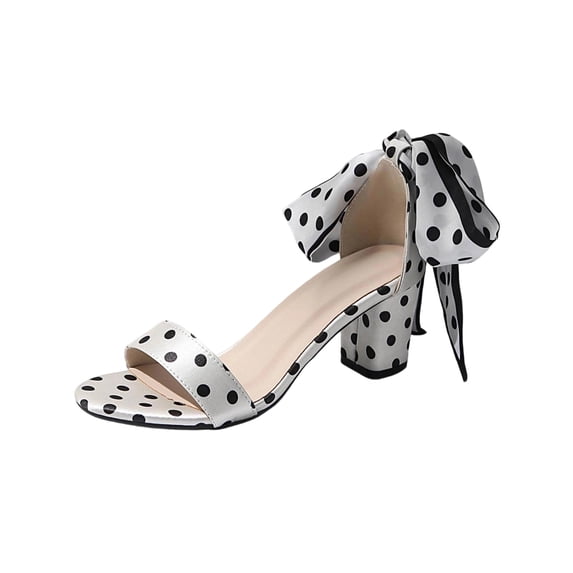 SBYOJLPB Sandals for Women Versatile Style Bow Heel Roman Polka Dots Sandals Plus Size Spring Summer Trendy Comfortable High-Heeled Sandals