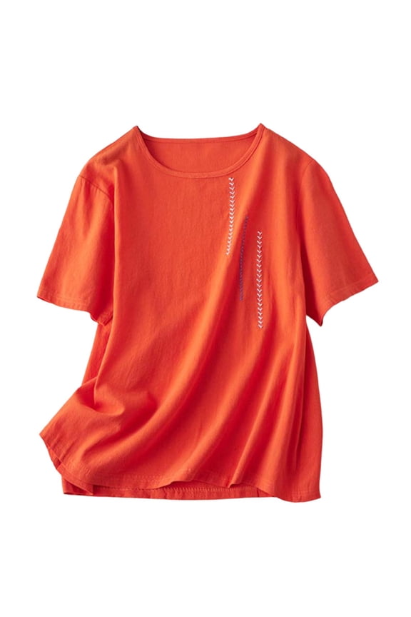 Short-sleeved Top Women's Casual Round-Neck Fashion Short-Sleeved Linen Loose Top