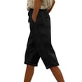 thumbnail image 1 of SBYOJLPB Shorts Pants Women Summer Half Shorts Pants Casual Solid Color Drawstring Side Button Elastic Waist Linen Pockets Pants, 1 of 8