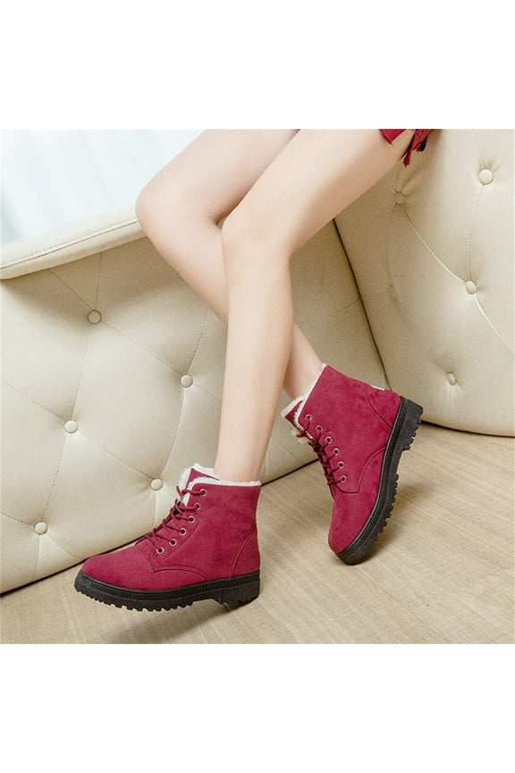 Snow Boots Women's Casual Boots Winter Flat with Cotton Short Boots Women's Cotton Shoes Red 5-5.5(35)