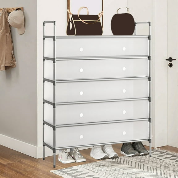 SBYOJLPB Stackable Multi-Layer Shoe Rack Dustproof Organizer Shoe Storage Cabinet for Bedroom Closet Hallway Living Room Durable Metal Plastic