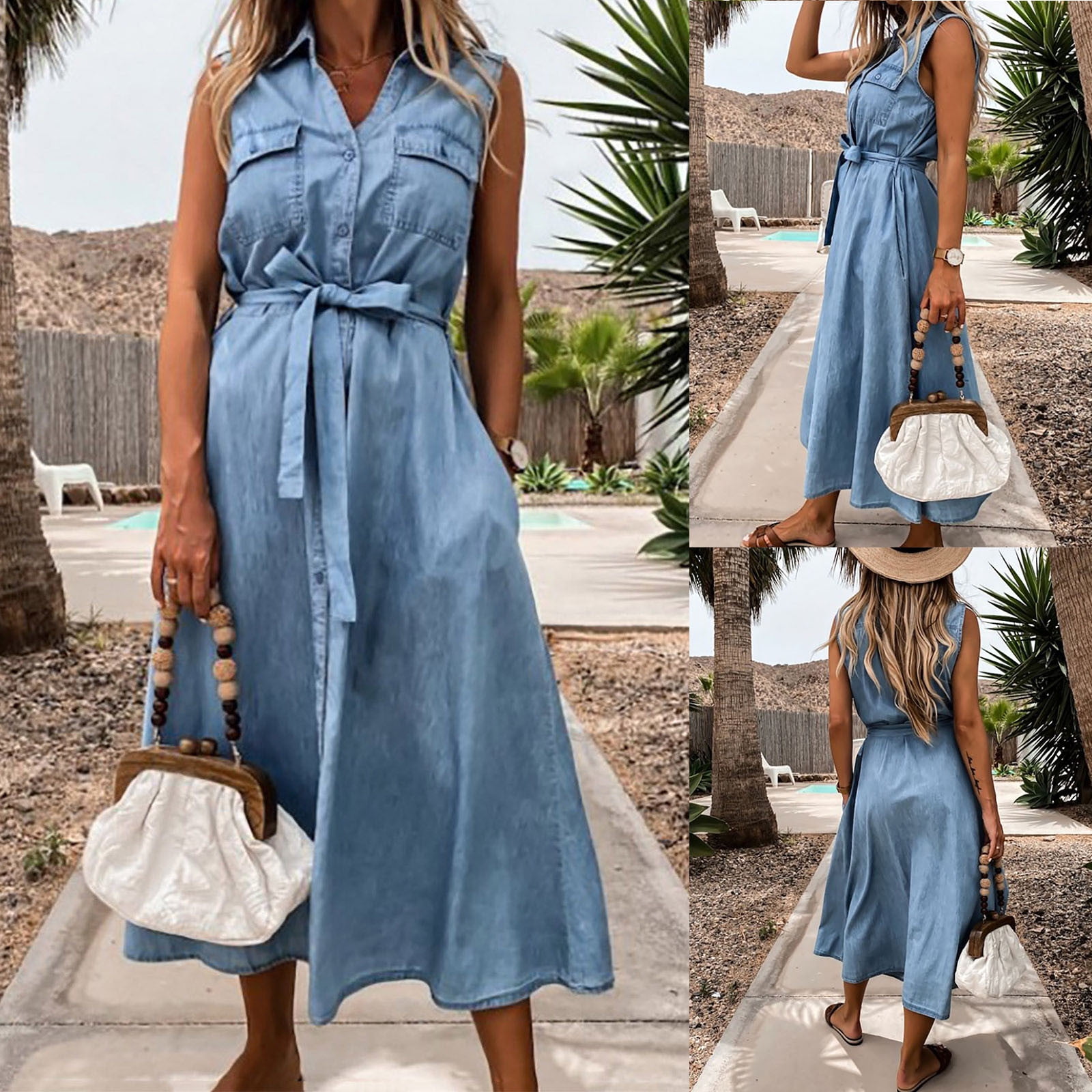 Denim dress blue dress summer boho mini women's dresses | Lazada PH
