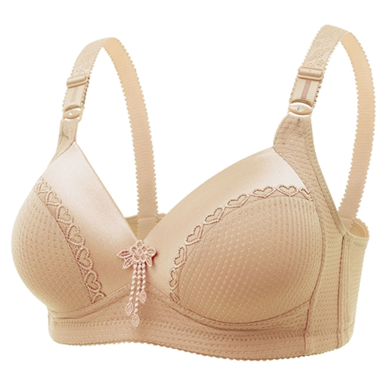 SBYOJLPB The Summer I Turned Pretty Woman'S Embroidered Glossy Comfortable  Breathable Bra Underwear No Rims (Beige) 