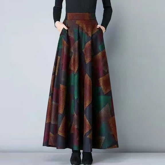 SBYOJLPB Women's Dress Women Fashion Pocket Long Skirt Women High Print Fashion Long Skirt,Khaki