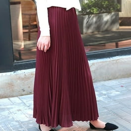 Pleated Skirts For Women Solid Elegant Midi Elastic Waist Maxi Skirt Walmart