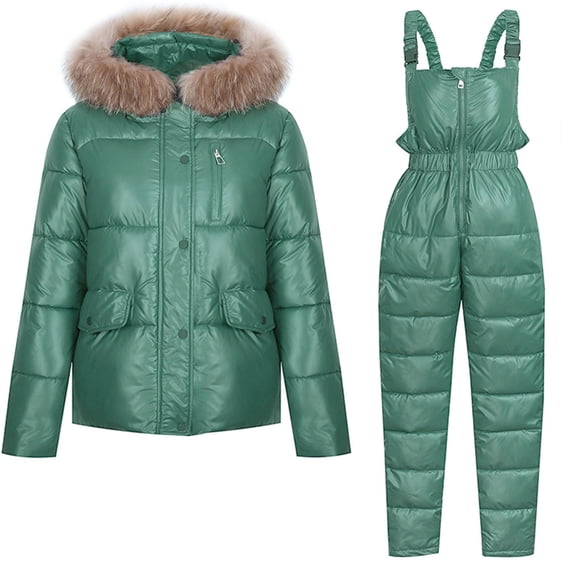SBYOJLPB Woman Winter Outdoor Snow Sports Jumpsuit Collar Coat Fashion Windproof Hooded Snowsuit Mint Green 16(XXL)