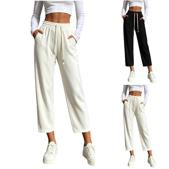 SBYOJLPB Women Elastic Waist Pants Casual Drawstring Comfortable High Waist Solid Color Trousers