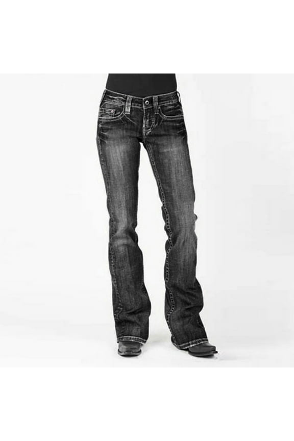 Women High Waist Wide Leg Wide Leg Jeans Black 6(M)