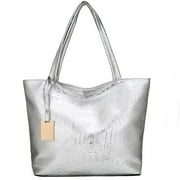 SBYOJLPB Women Ladies Fashion Alligator Solid Large Capacity Shoulder Tote Handbag Bags Clearance,Silver